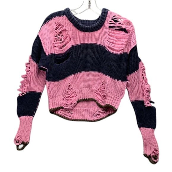 NSF Presley Sweater Women’s Size XS Striped Distressed Drop‎ Shoulder Pink - Picture 2 of 11